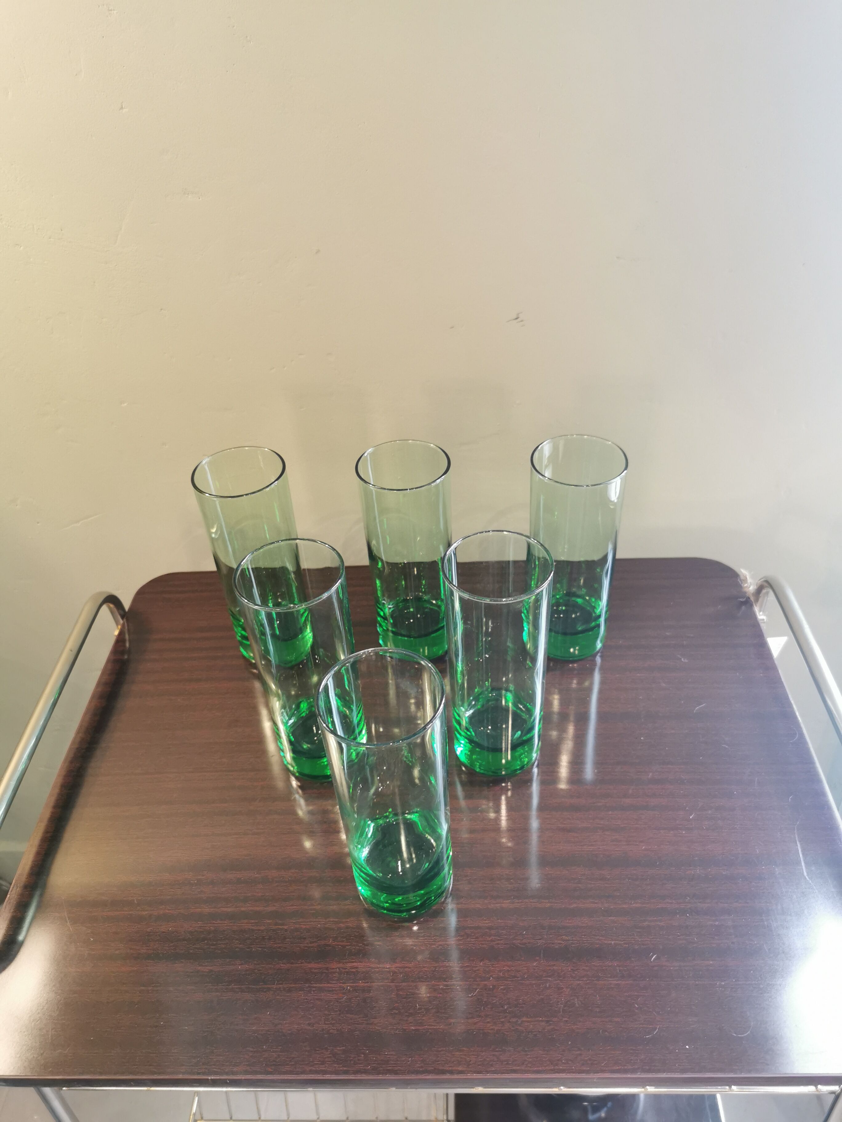 Set of 6 large vintage green glasses