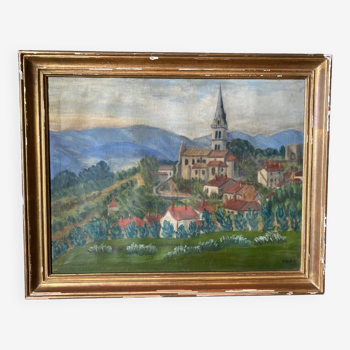 Oil on canvas by Margall 1930 village landscape 20th century