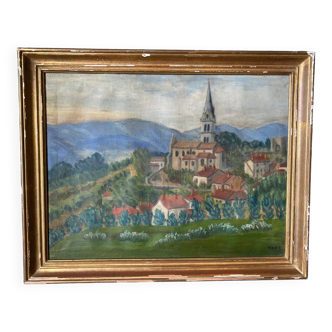 Oil on canvas by Margall 1930 village landscape 20th century