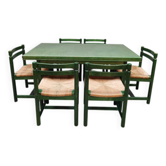 Ensemble de salle à manger vintage en bois avec table et chaises Asko