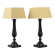 Pair of black metal table lamps lamps fabric shade parex vintage 58cm