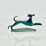 Hakuli - Sculpture en laiton patiné vert et noir — Chien de course Art déco