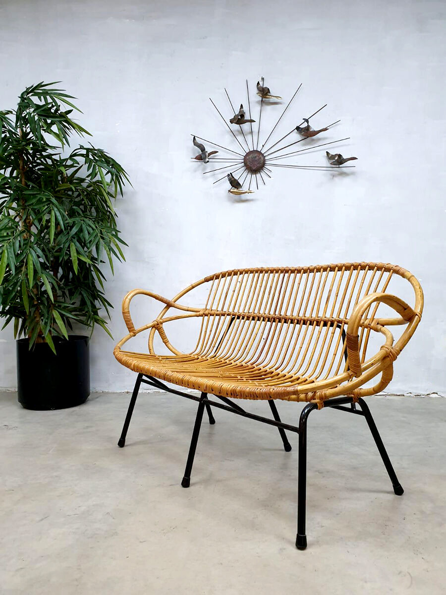 Banc en rotin par Rohe Noordwolde 1960