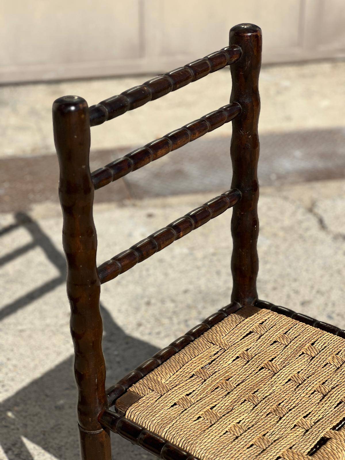 4 wooden and rope bobbin leg chairs attributed to Charles Dudouyt 1940