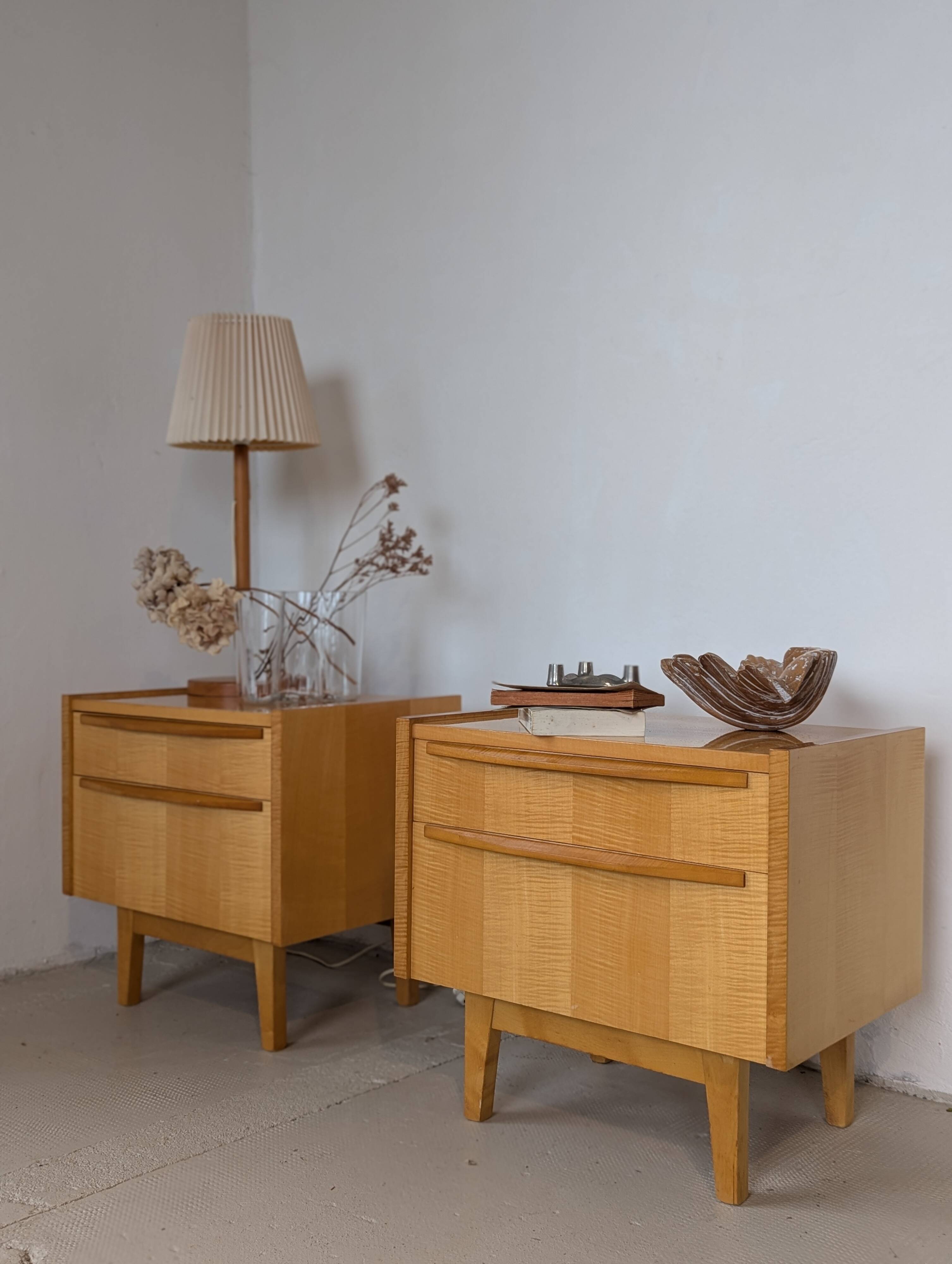 Pair of bedside tables in light wood