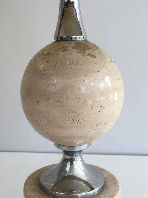 Travertine and chrome lamp. Philippe Barbie