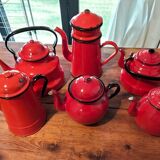 Set of 6 red glazed teapots
