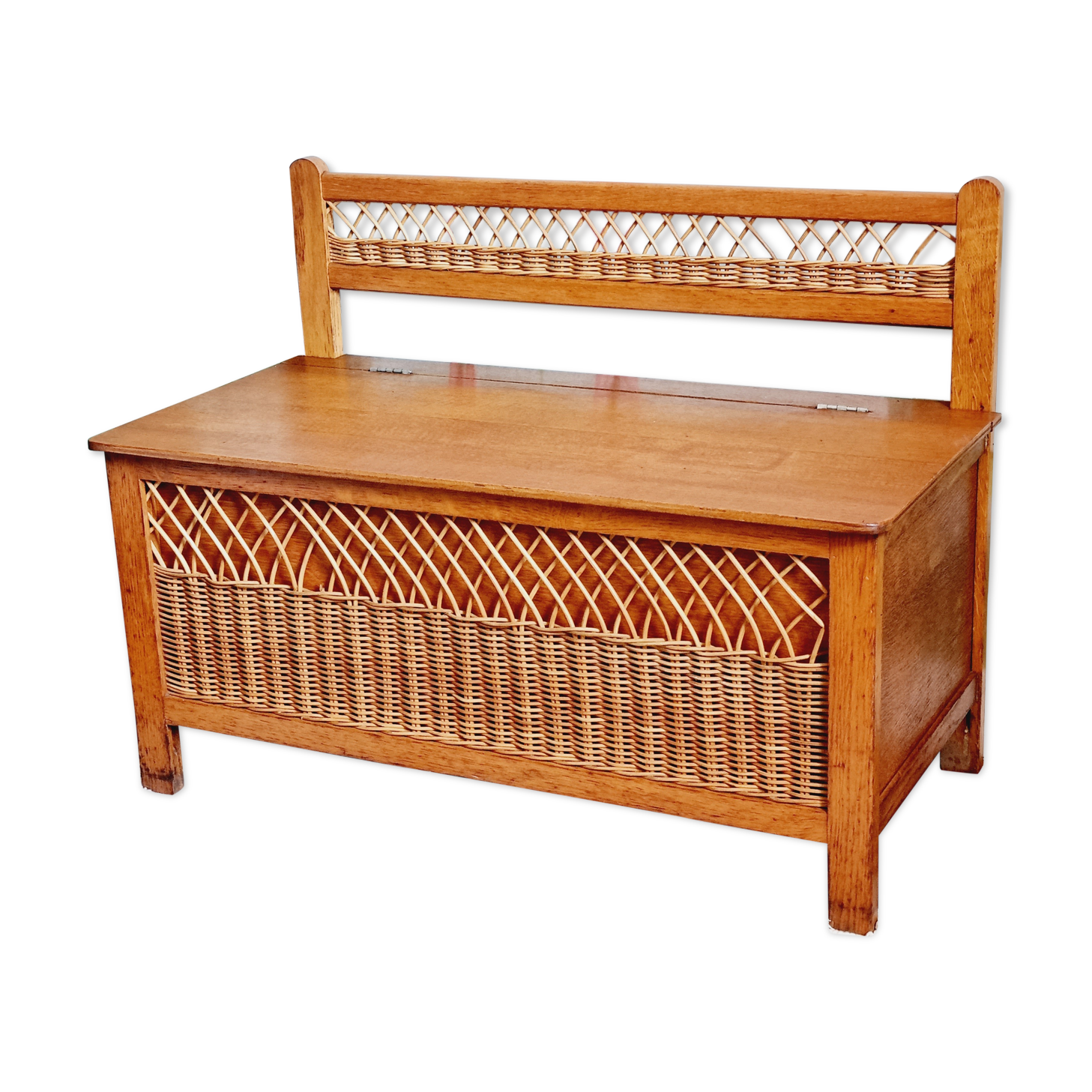 Bench chest veneer oak and rattan