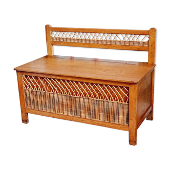 Bench chest veneer oak and rattan