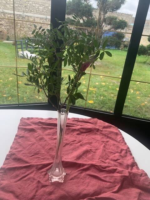 Soliflore vase in pastel pink glass with old art deco facets