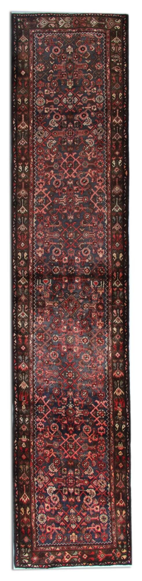 Vintage Oriental Herati Wool Runner Rug, Handwoven Long Hallway Carpet, 87 x 420