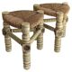 Brutalist Hand-Carved Wood and Fiber Stools, Belgium, Circa 1960s