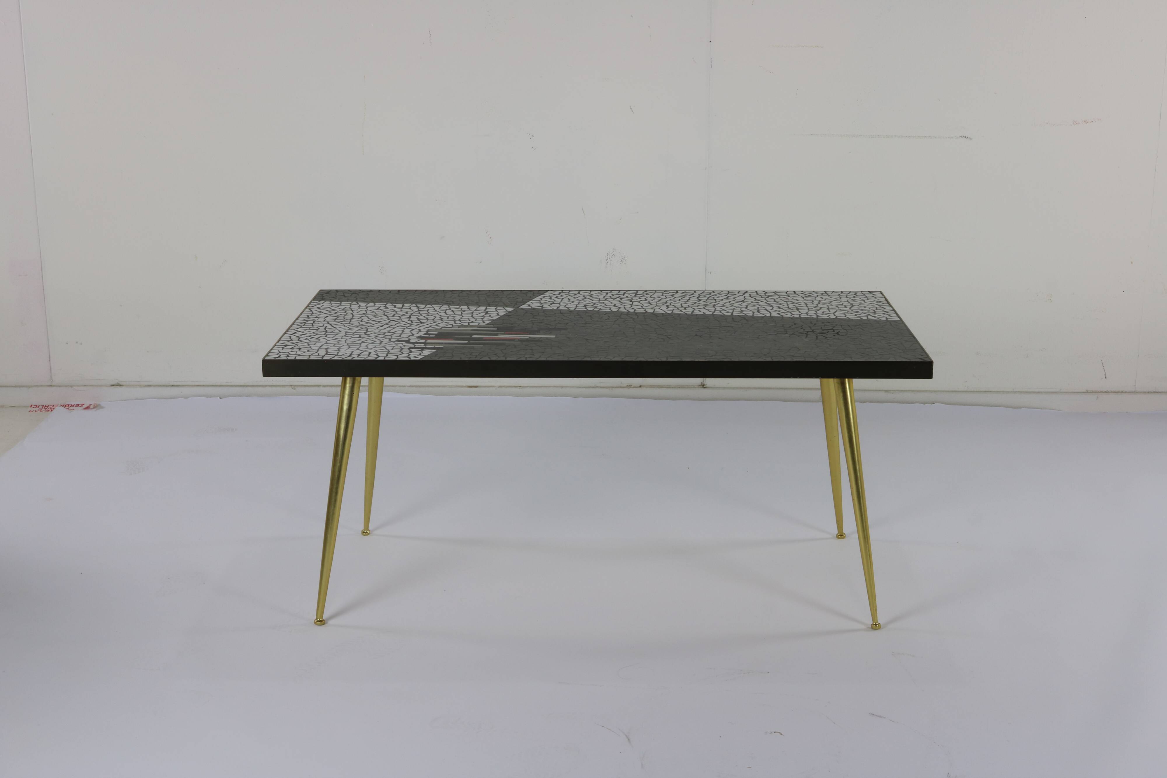 German design mosaic coffee table with brass legs