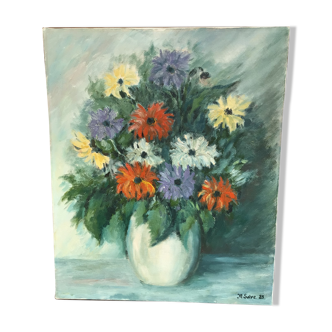 Oil bouquet table signed JM. Salve 1985