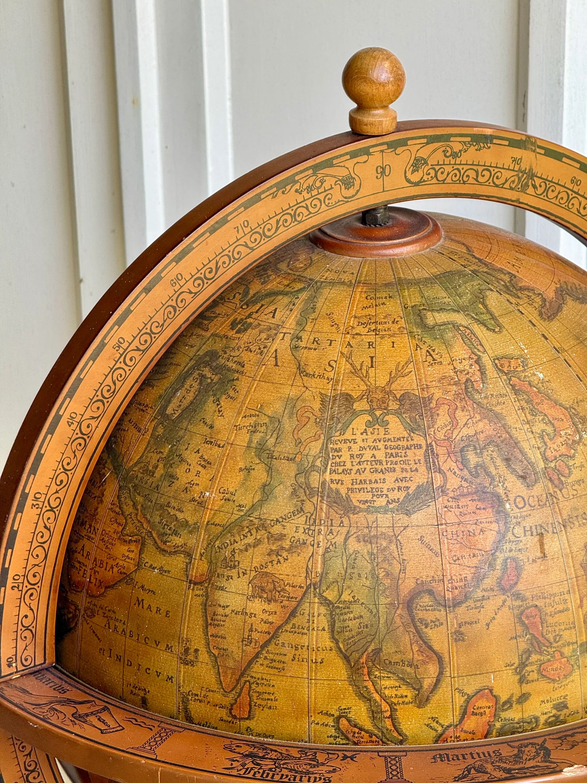 Globe bar on wheels with a rotating tray