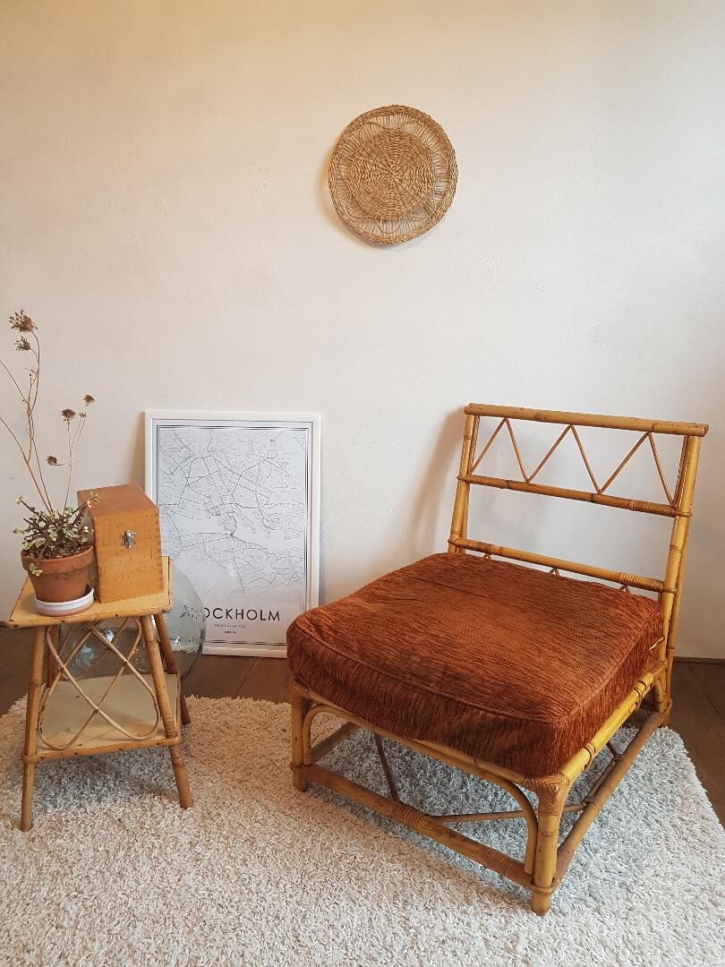 Canapé rotin vintage 3 places, 3 modules- possibilité banquette et chauffeuse