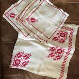 Hand embroidered linen tablecloth and napkins
