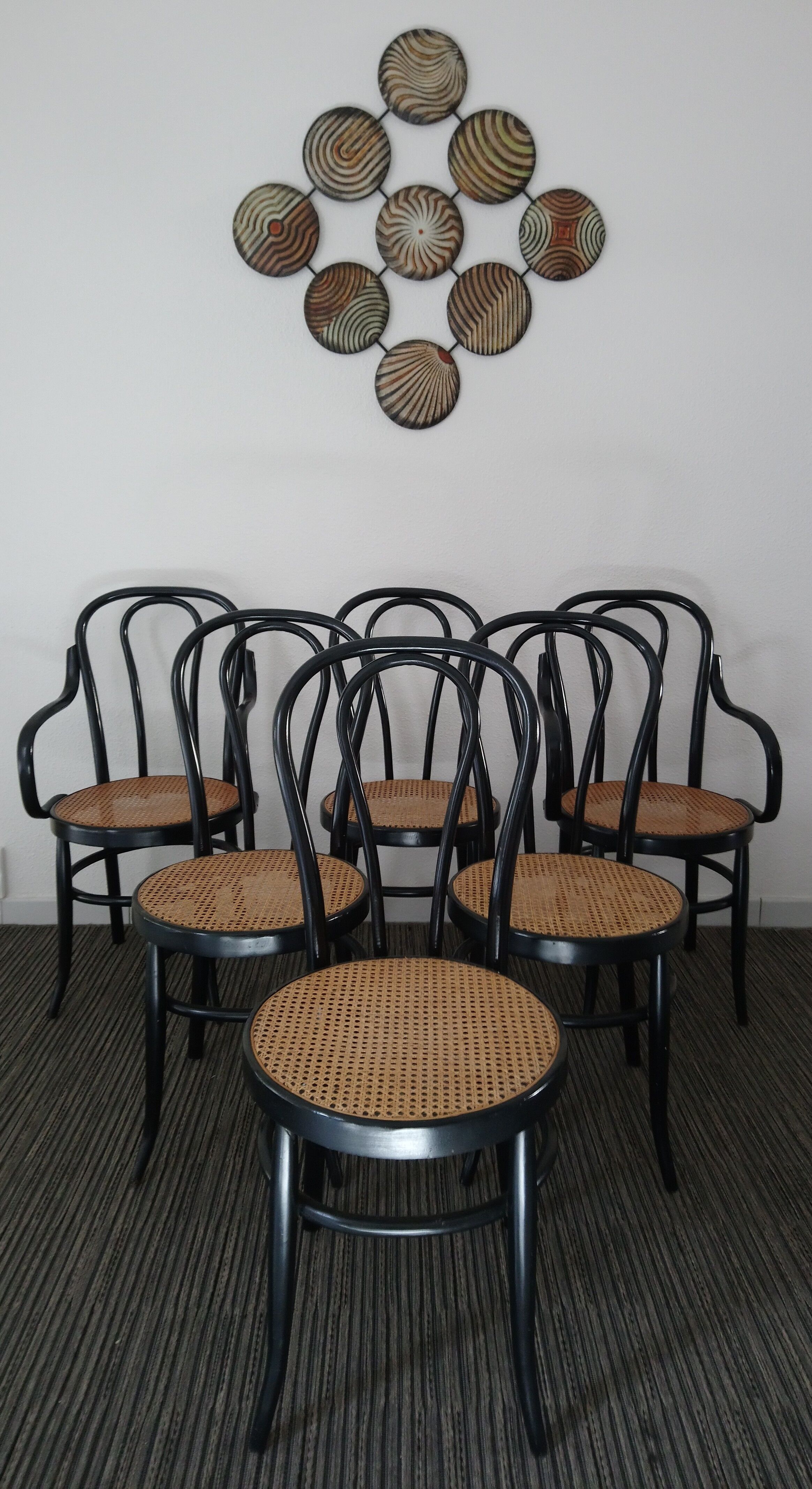 Set of 6 chairs 70s canned black bars
