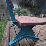Designer garden bench with cast iron legs. Unique piece.