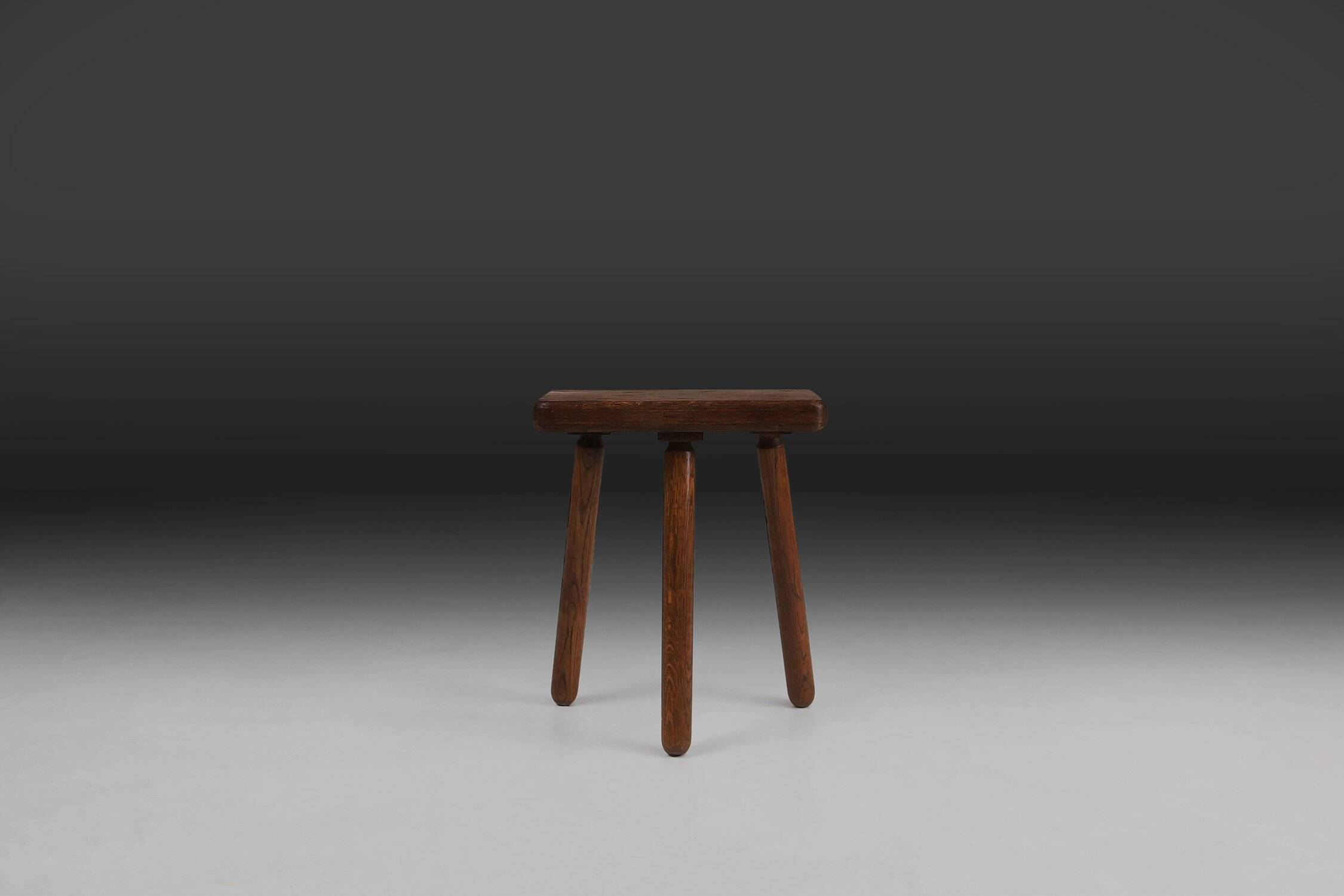 Rustic solid Wooden tripod Stool, France 1940s