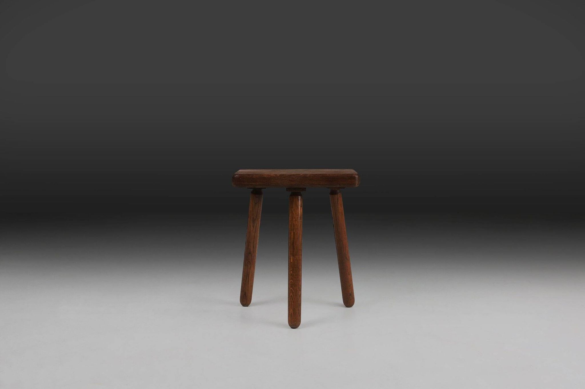 Rustic solid Wooden tripod Stool, France 1940s