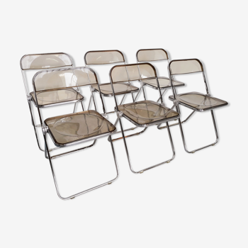 Set de 6 chaises vintage Giancarlo Piretti « plia » 1970 chrome et plexiglas