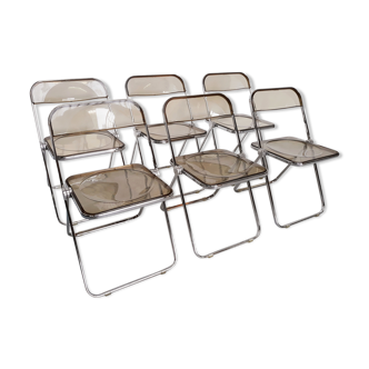 6 vintage Chairs Giancarlo Piretti "plia" 1970 chrome and Plexiglas