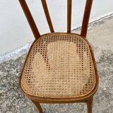 19th century bistro chair, signed, caned seat