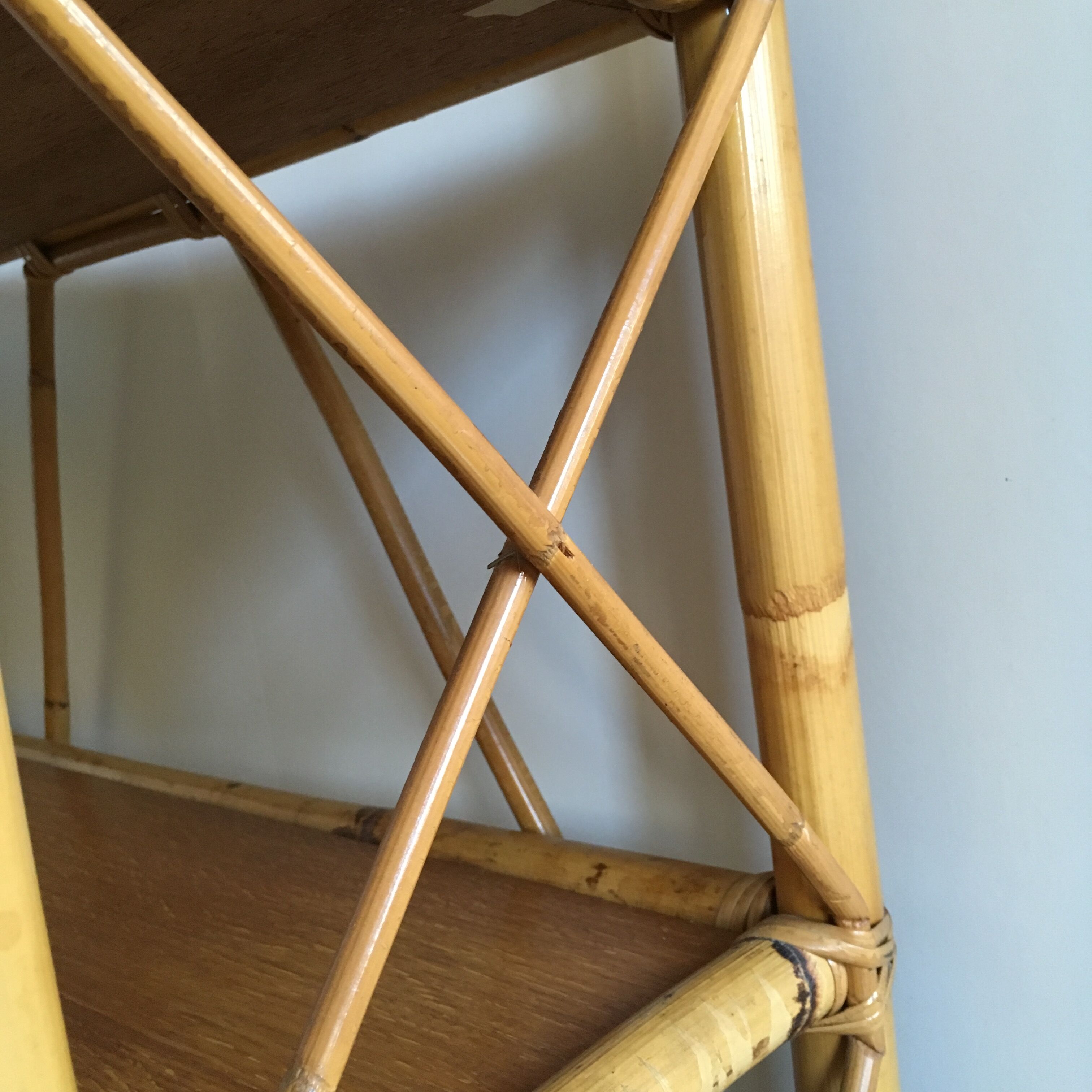 Shelf library in rattan, wood and bamboo vintage