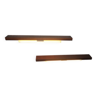 Pair of Danish teak shelves with wall lights, 1960s