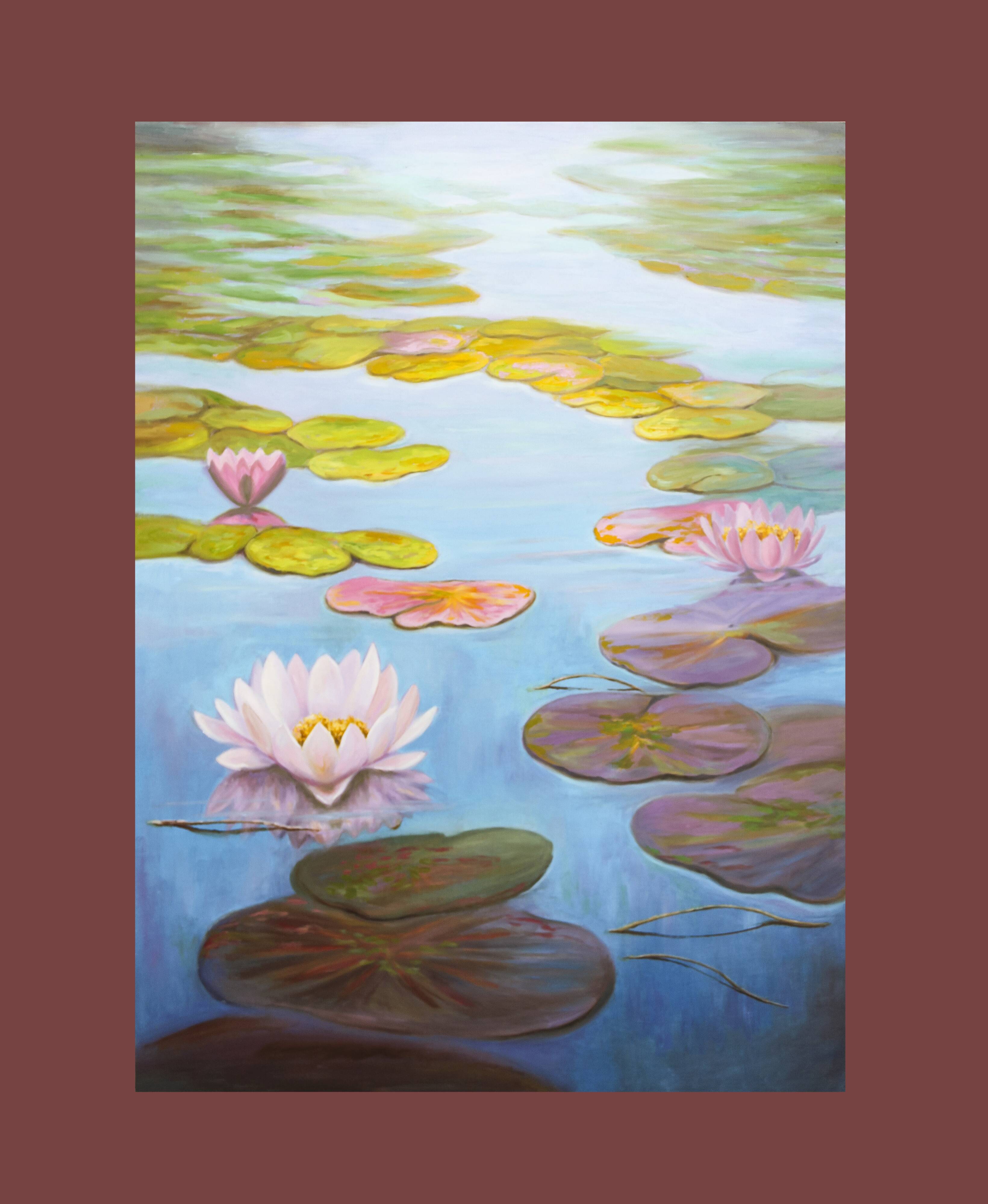 Cuadro de nenúfares pintado al óleo firmado por el autor. Nenúfares al oleo