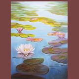 Cuadro de nenúfares pintado al óleo firmado por el autor. Nenúfares al oleo