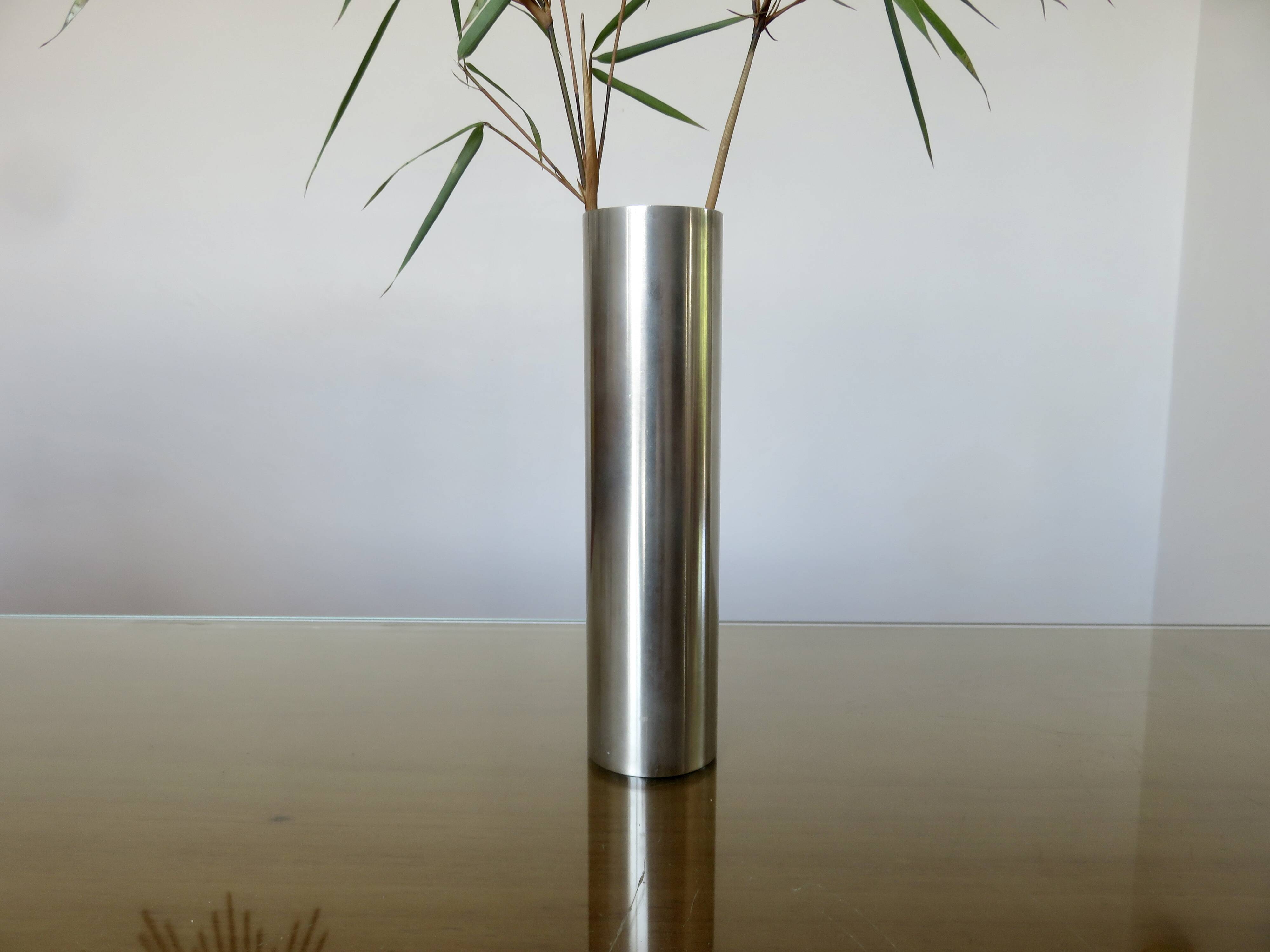 Minimalist "roll" soliflore vase in nickel-plated brass, 1970