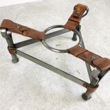 Mid century iron and leather coffee table, 1950s