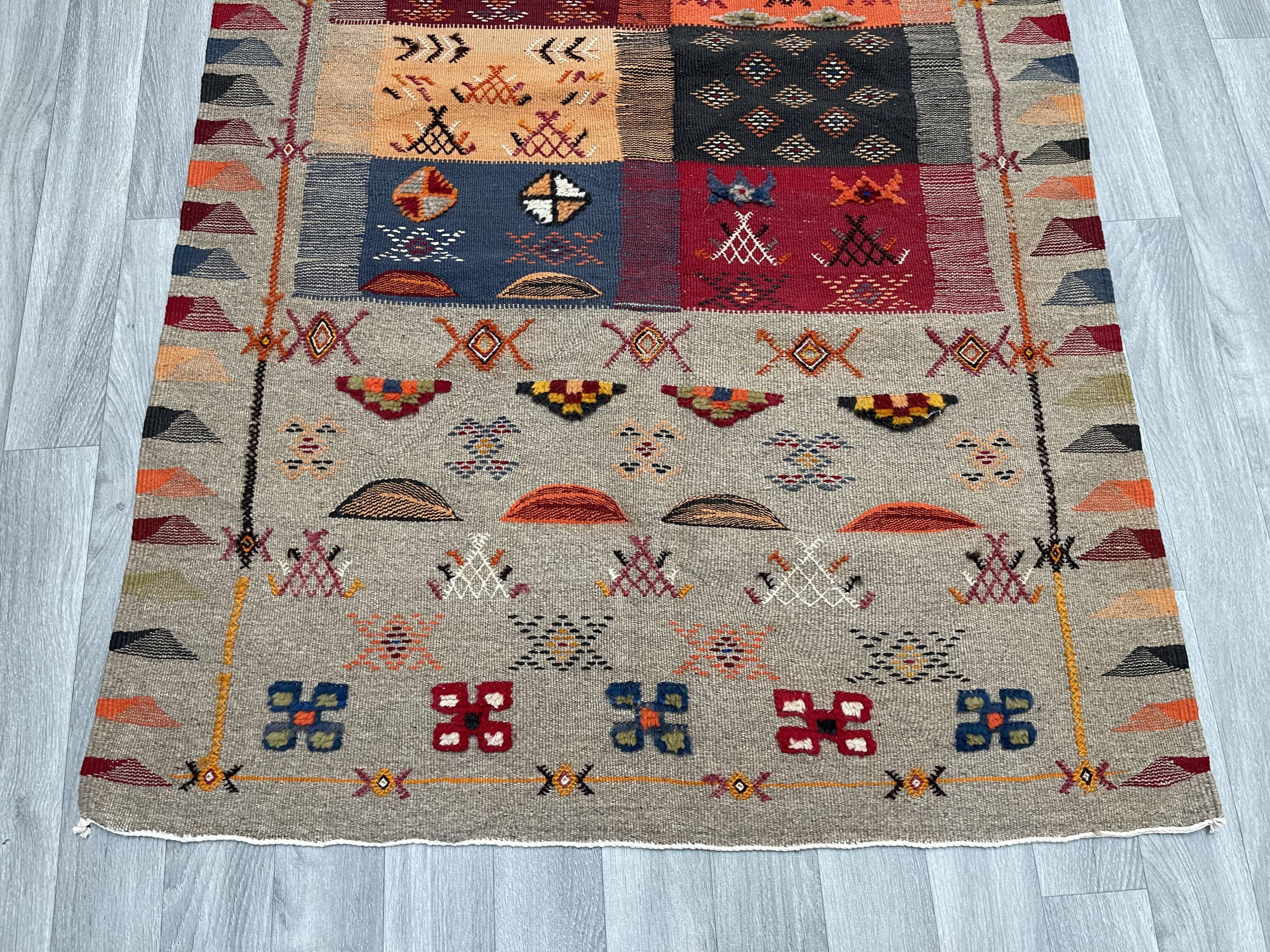 Unique and medium berber kilim, red rug, moroccan kilim, decoration rug