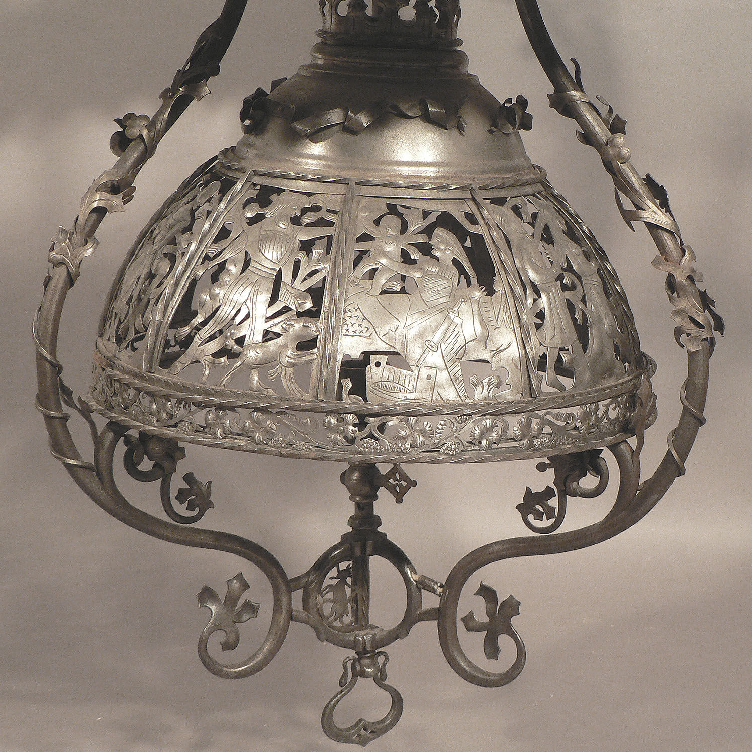 Antique medieval wrought iron chandelier from a German castle.