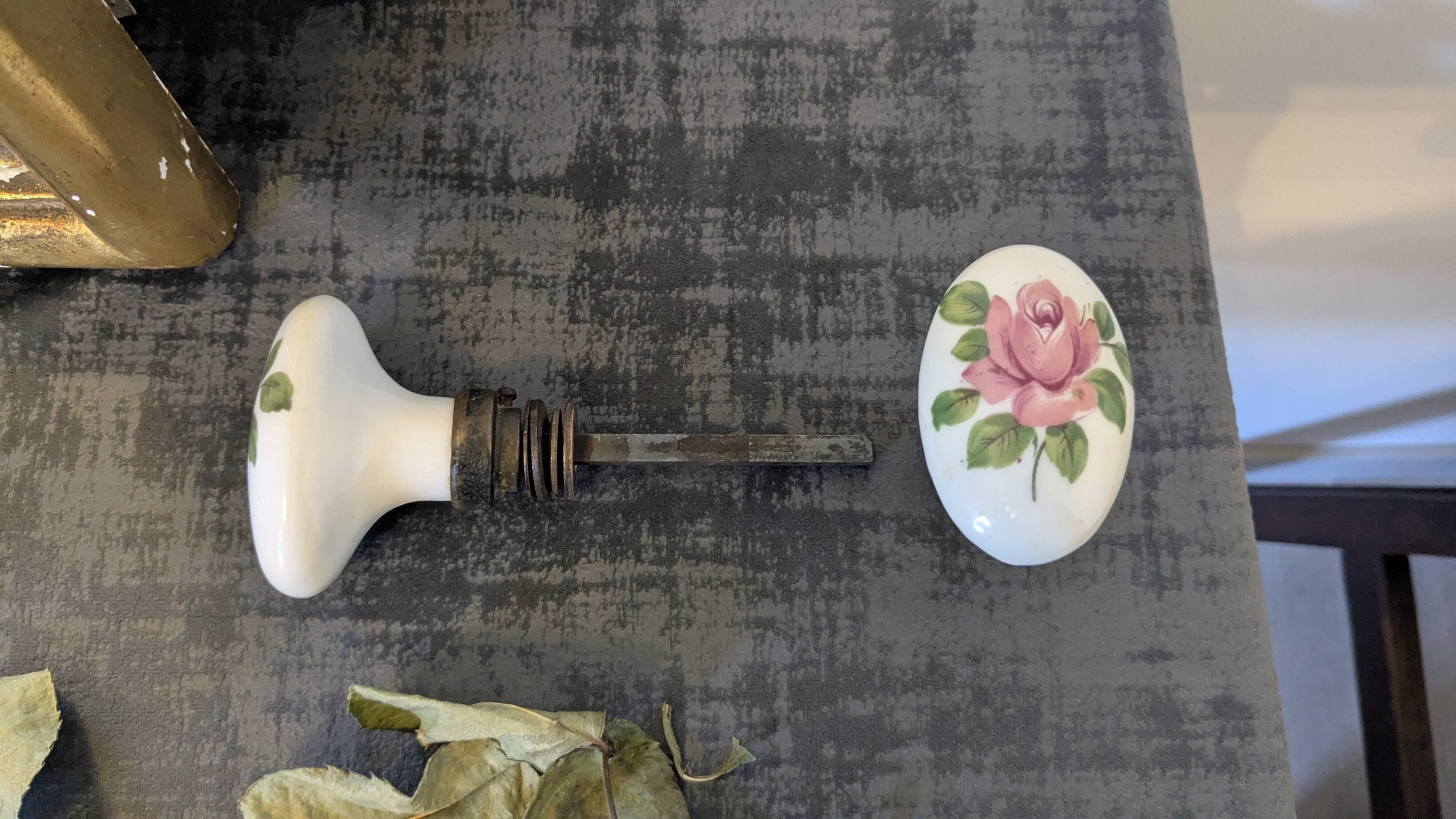 Pair of floral ceramic handles, vintage charm