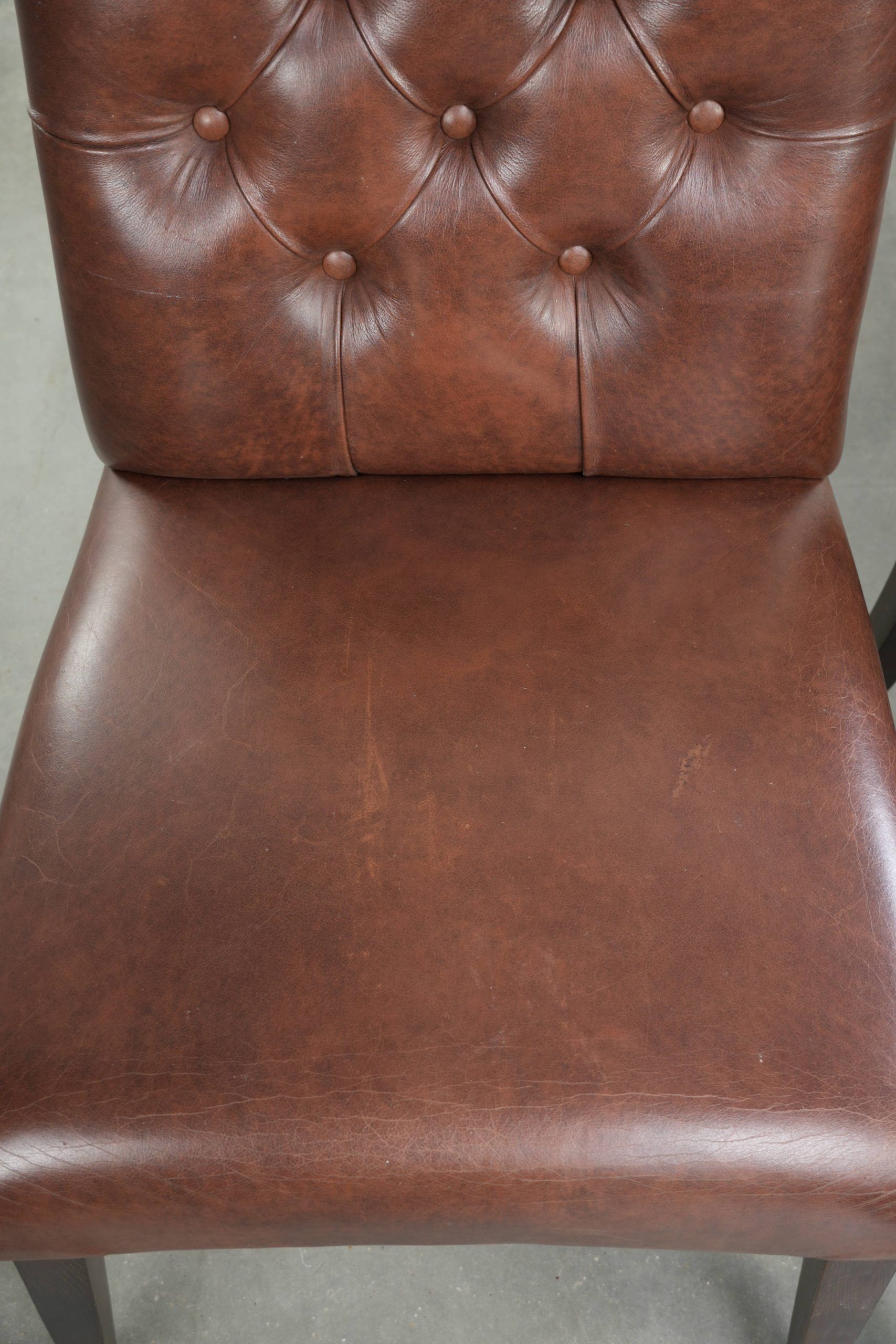 Set of 6 cognac-coloured cow leather Chesterfield dining chairs