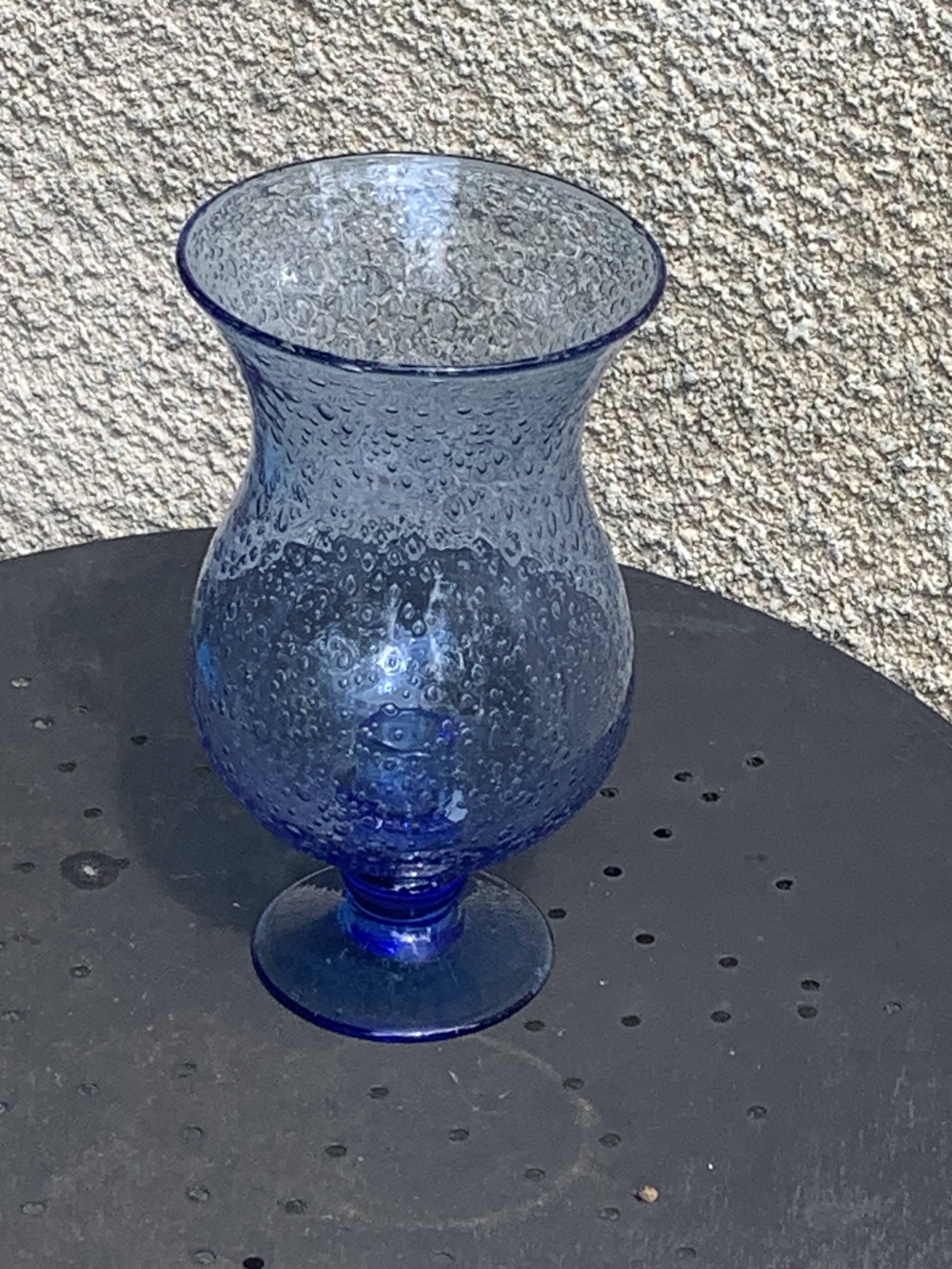 Blue blown glass tealight holder, Biot glassworks, collector's item