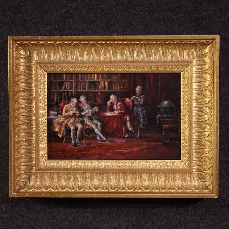 Italian painting interior scene dated 1941