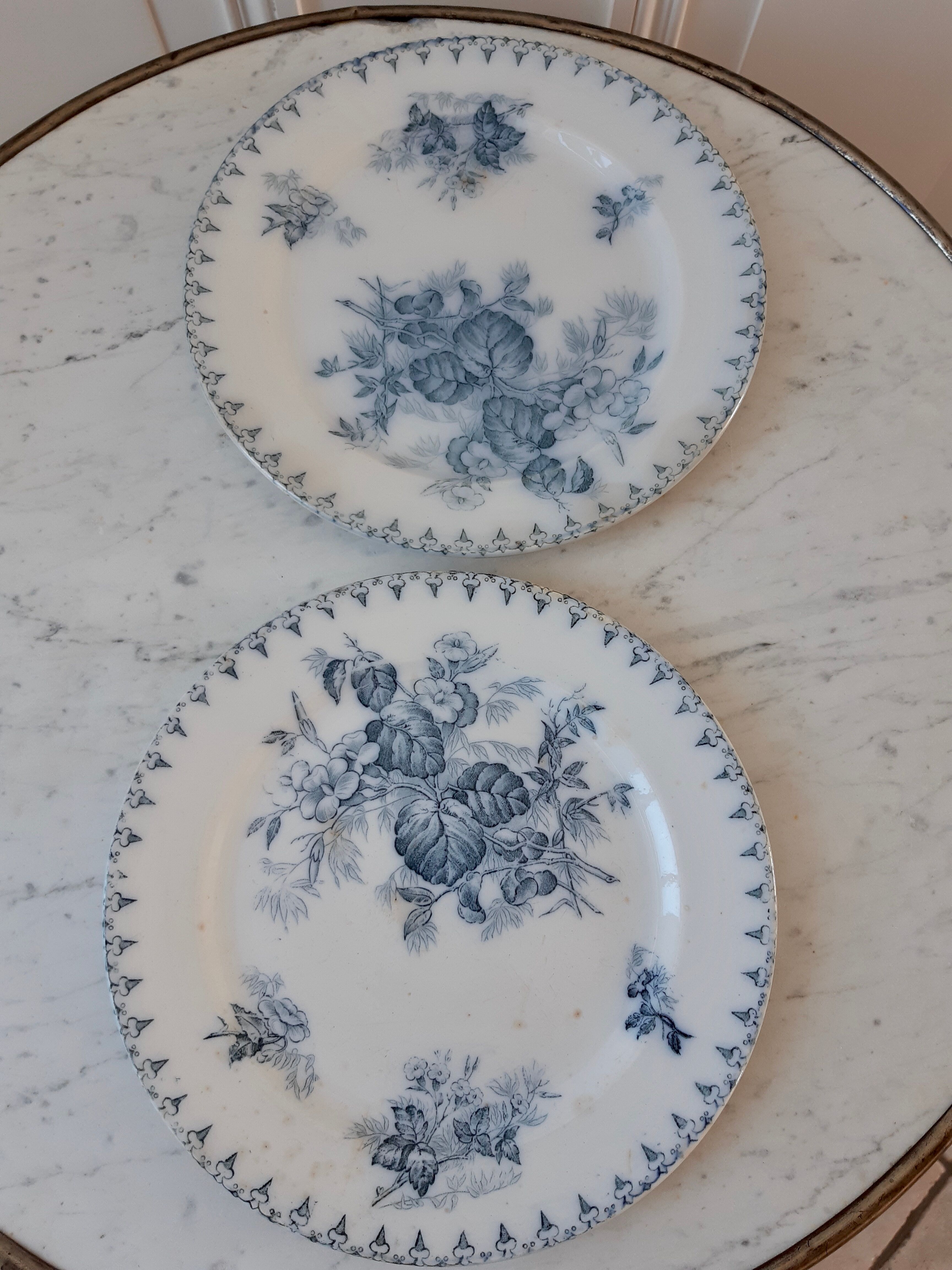 Plate duo Sarreguemines model Flore late 19th century