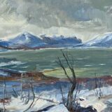 Mid 20th Century "The Mountains" Swedish Expressionist Winter Landscape Oil Painting, Framed