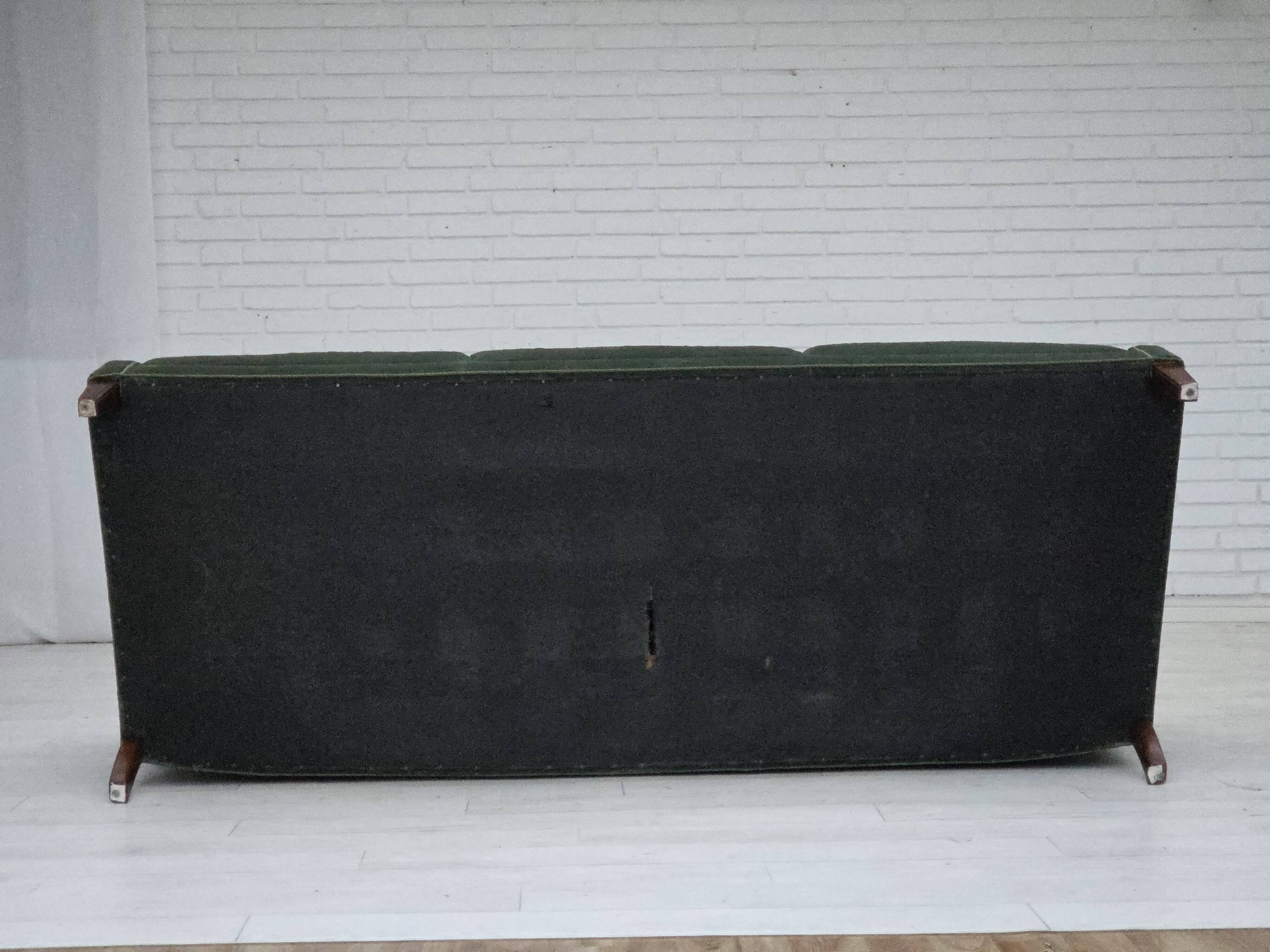 1960s, Danish 3-seater sofa, original turquoise-green furniture velour.