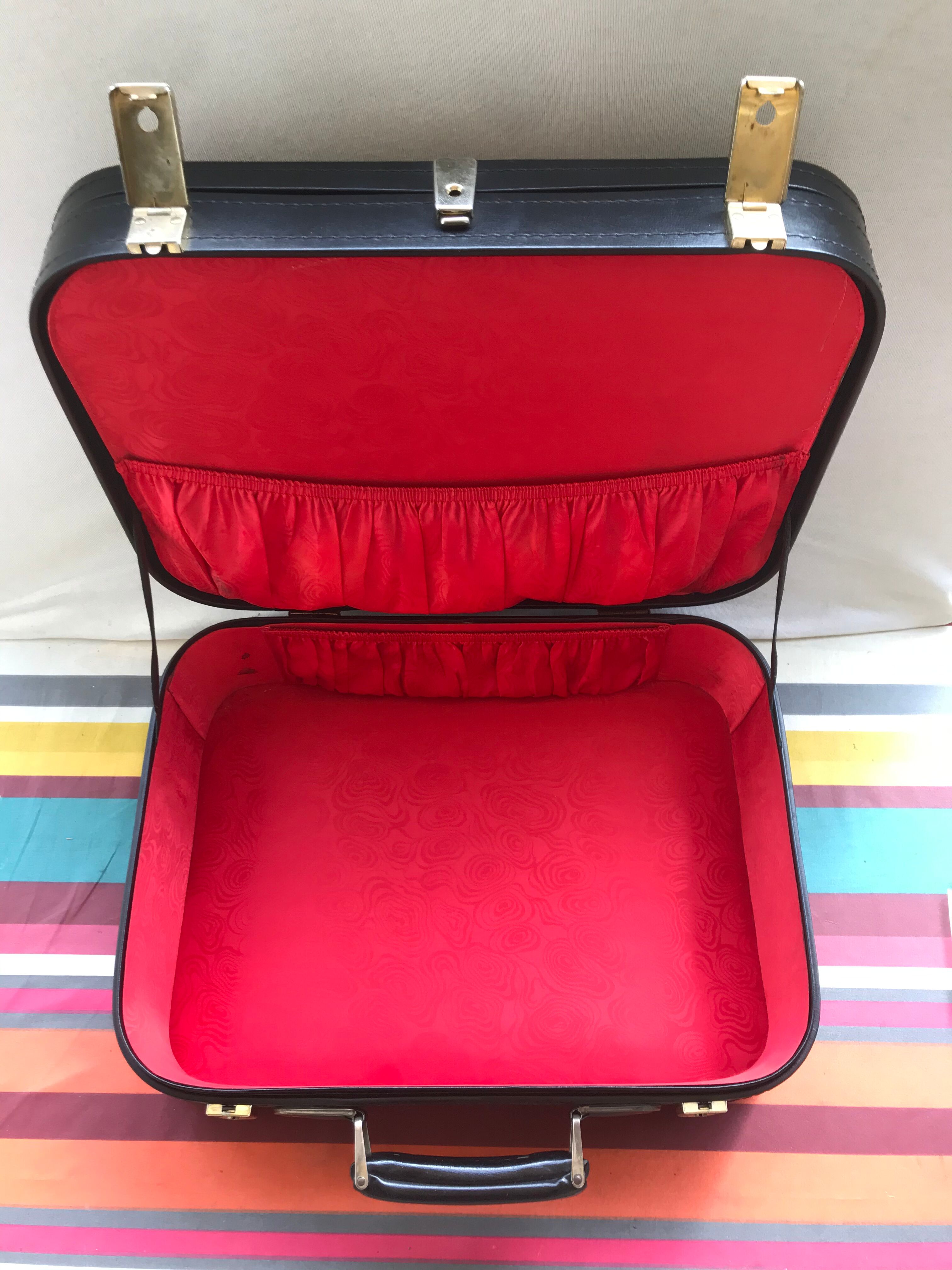 Former Travel Trunk Case - Necessary To Travel Rare Black Leather Vintage