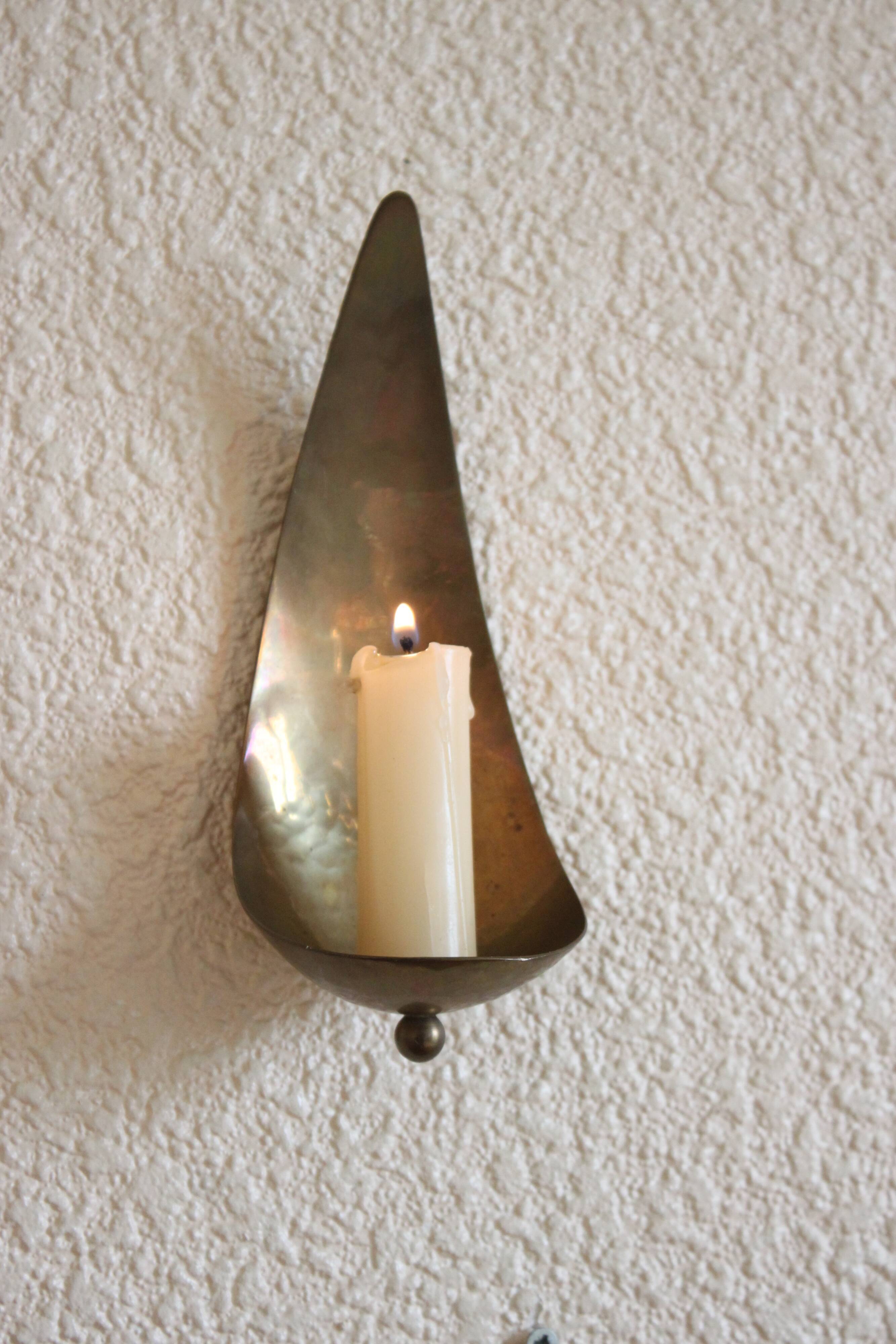 Wall candle holder in vintage brass, scandinavian