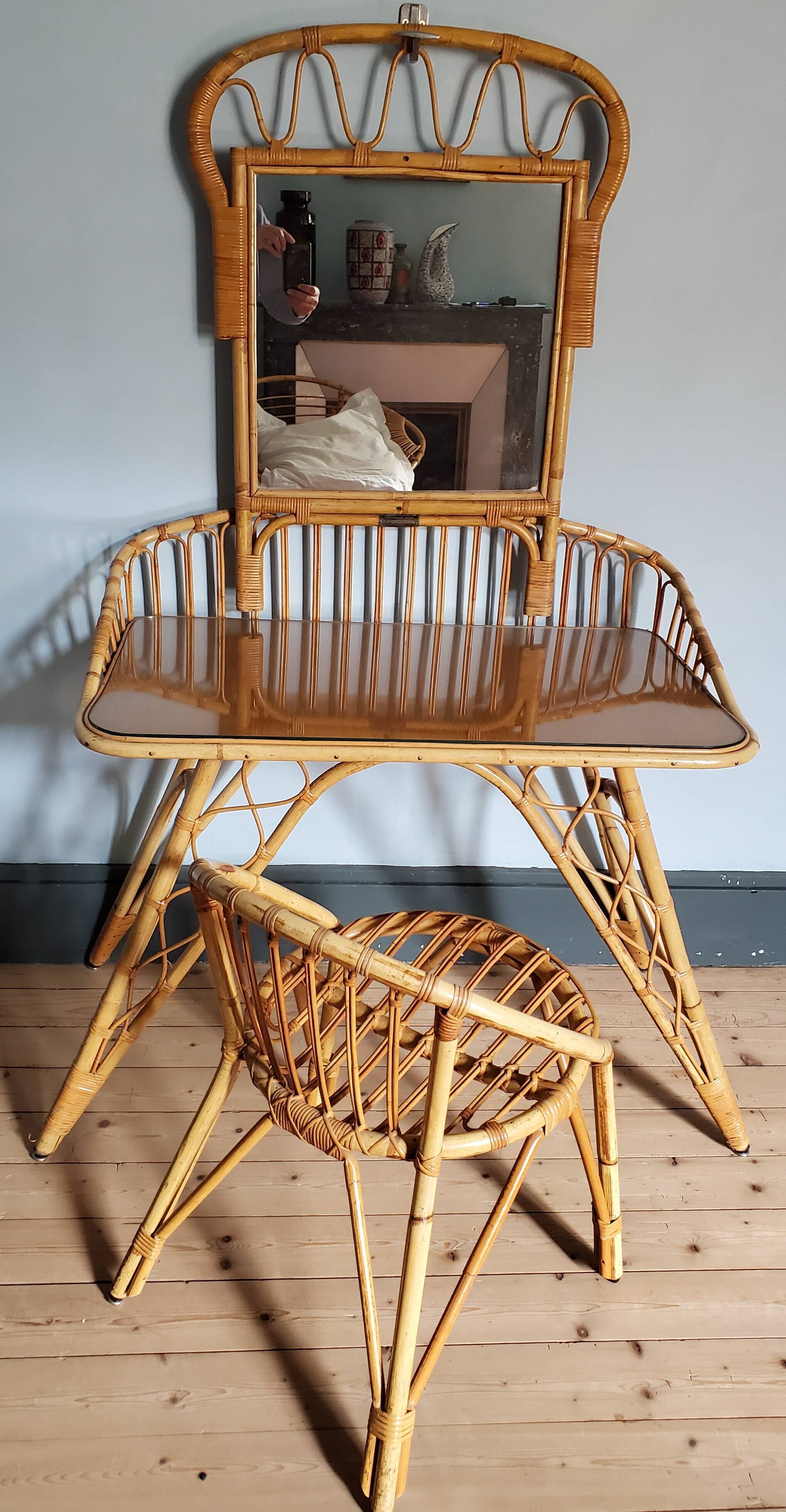 Rattan dressing table and chair 1960