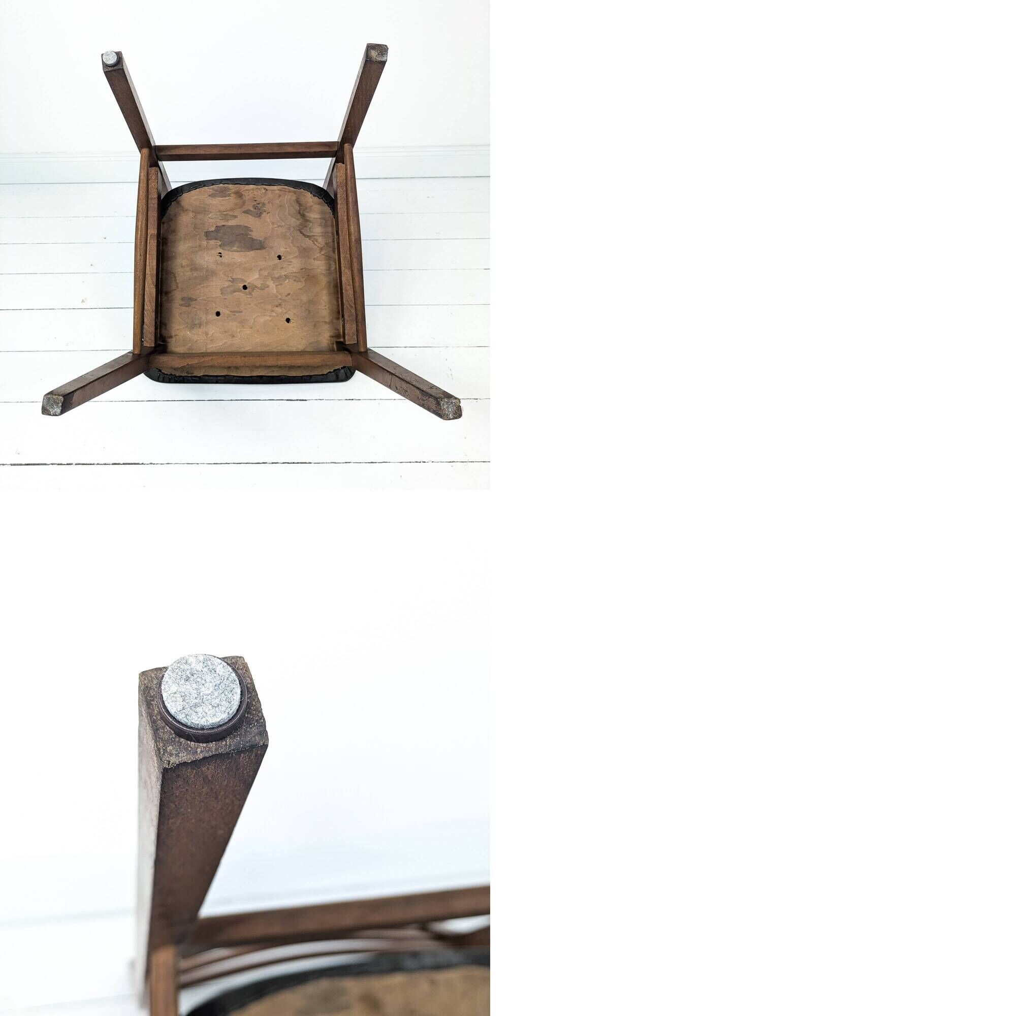 Chaise vintage design danois en bois avec assise en simili cuir olive brun