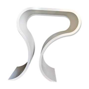 Console blanche laquée, forme ruban courbé