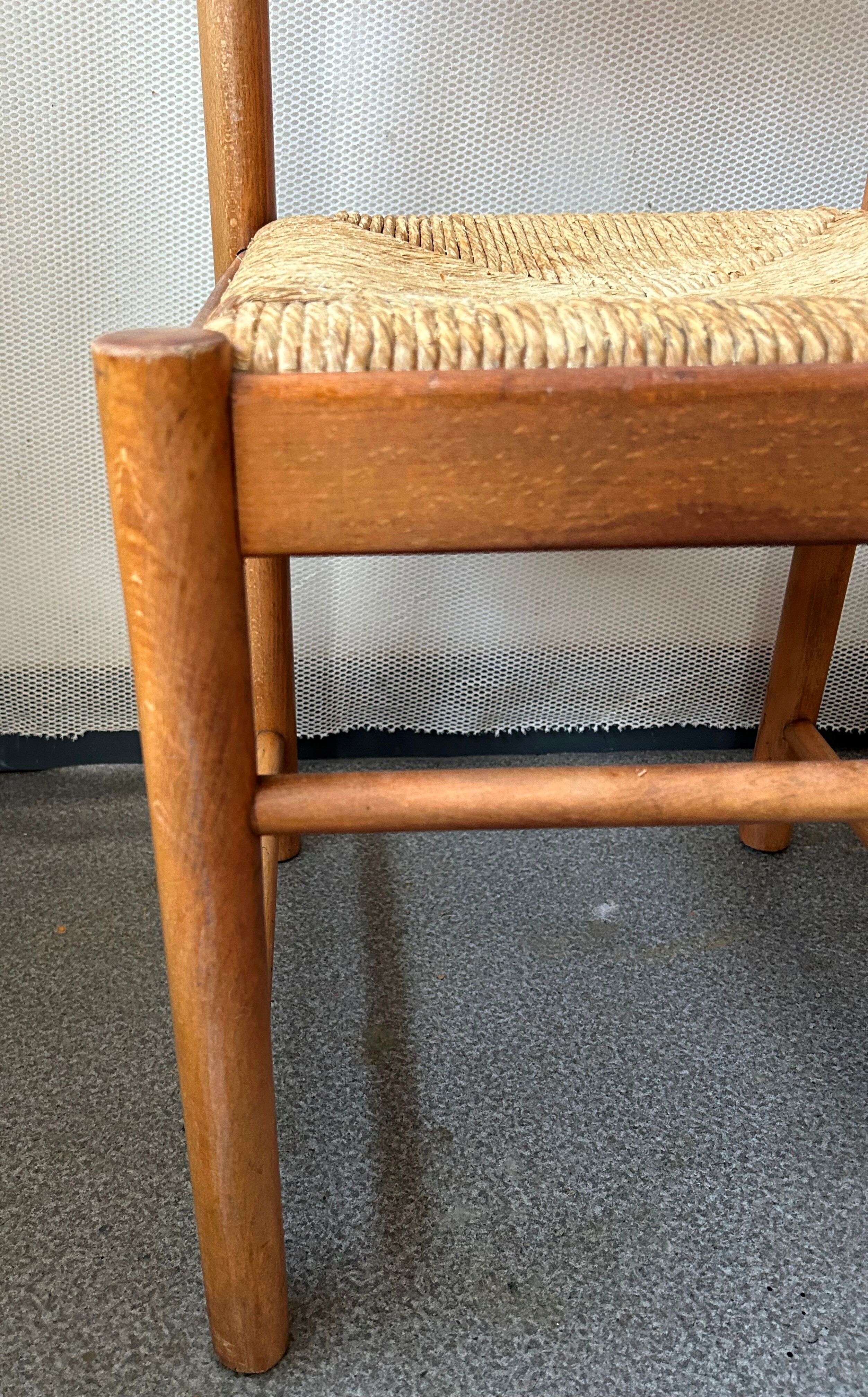 4 charlotte perriand style wood and straw chairs