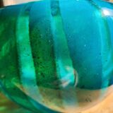 Vintage 1976 Mdina Glass Ming Bulbous Vase Blue and Yellow Swirl Hand Blown
